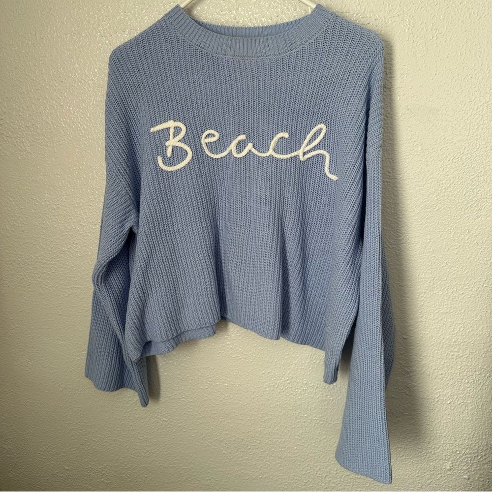 Moon & Madison Light Blue Knit Beach Sweater Coverup Lightweight Boho Beachy M